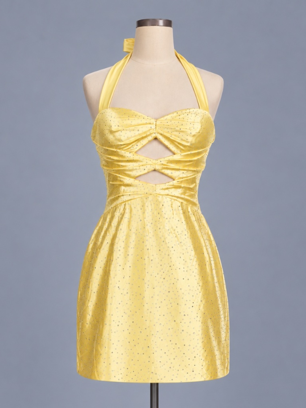 Wear Your Love Yellow Rhinestone Cutout Halter Mini Dress – Size 6 NWT